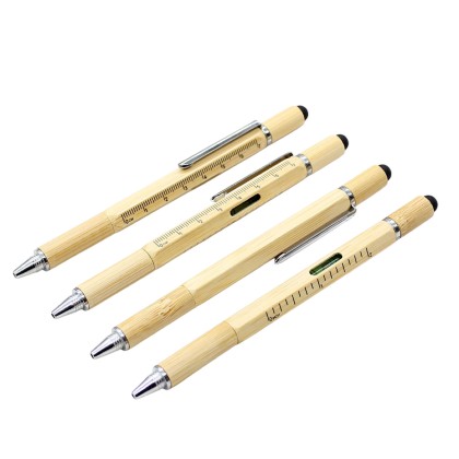 Eco-Friendly Multifunctional Bamboo Pen with Ruler & Level – Customizable Promotional Gift by BubbleGifts